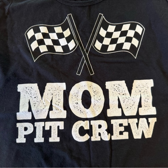 'Mom Pit Crew'  Black Tank Top with checkered flags Women’s Size M - Picture 3 of 4